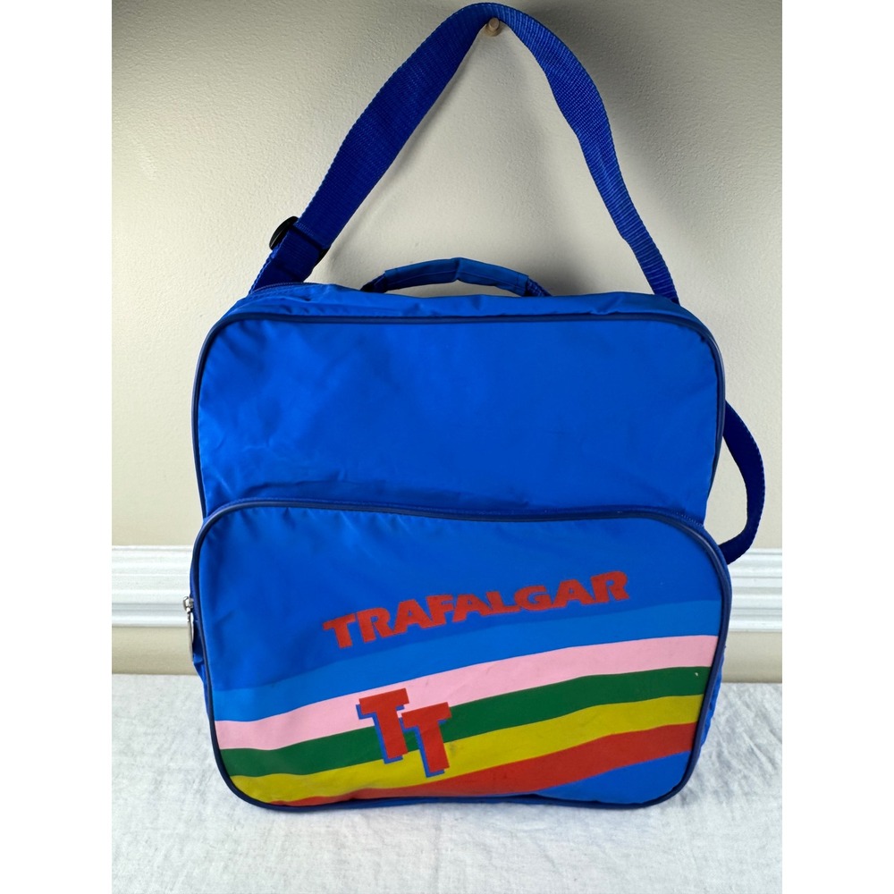 Vintage 80s American Tourister Trafalgar Stewardess Bag Blue Rainbow Stripe